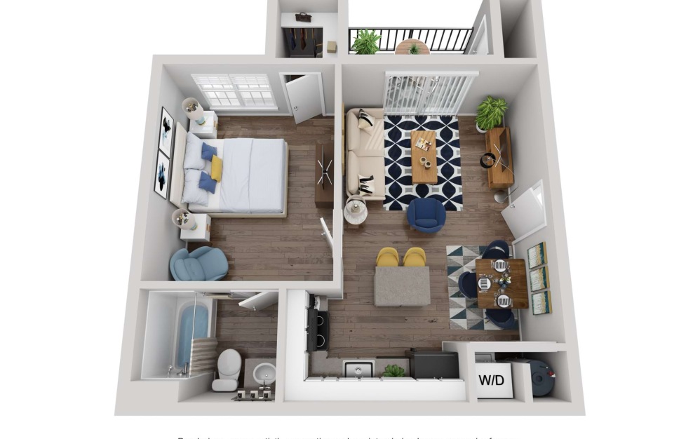 A1 - 1 bedroom floorplan layout with 1 bathroom and 600 square feet