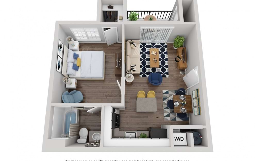 A1 - 1 bedroom floorplan layout with 1 bath and 600 square feet.