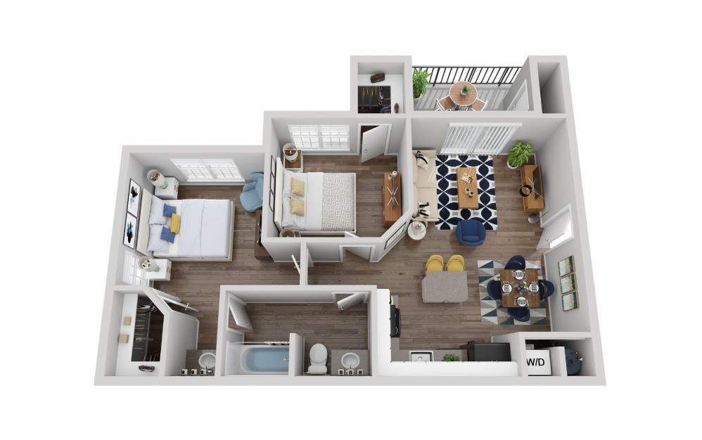 B1 - 2 bedroom floorplan layout with 1 bathroom and 800 square feet