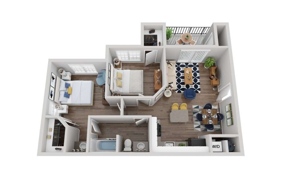 B1 - 2 bedroom floorplan layout with 1 bath and 800 square feet.